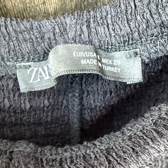 Zara Black Textured Straight Leg Pants S Drawstring Elastic waistbands - Picture 5 of 7